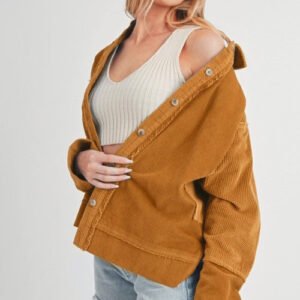 aemi + co side slit exposed seam button up corduroy jacket