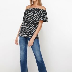 women's off shoulder top in black blue avocado