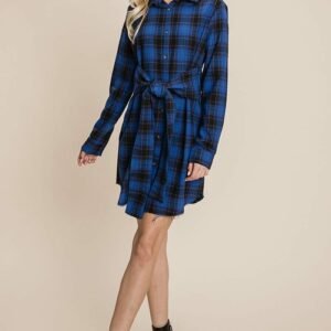 belted casual tunic cotton plaid t shirt dresses