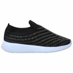 sobeyo women's sneakers running shoes rhinestone strips accent black