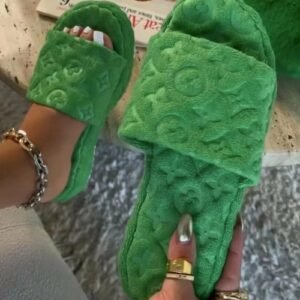 fur slippers for women flower slides