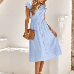 womens v neck ruffle sleeve summer dress