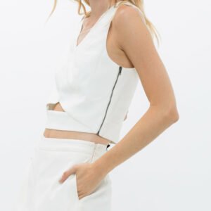 v neck sleeveless cropped top in white