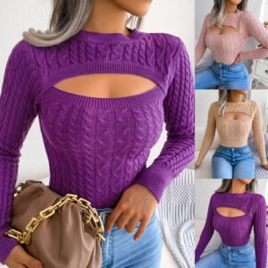 2022 autumn winter fashion women's short hollow sexy knitted tops