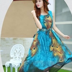 sleeveless peacock theme long dress