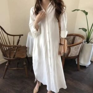 women's shirt dress lapel long sleeve loose single breasted dresses