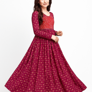 maroon & gold traditional long dress – elegant festive wear for